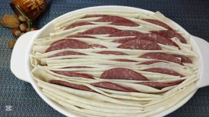 Лавашная запеканка с колбасой и сыром- идеальный ужин!