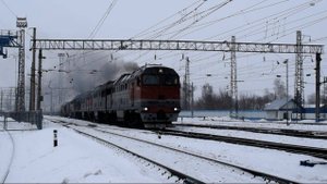 Тепловозы 2ТЭ116У-0169 и 2ТЭ116У-0060. Старт чумазой двойной тяги с тучей дыма.