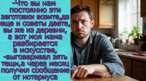 Что вы нам постоянно даете советы, выговаривал зять тещи, через месяц получил сообщение от нотариуса