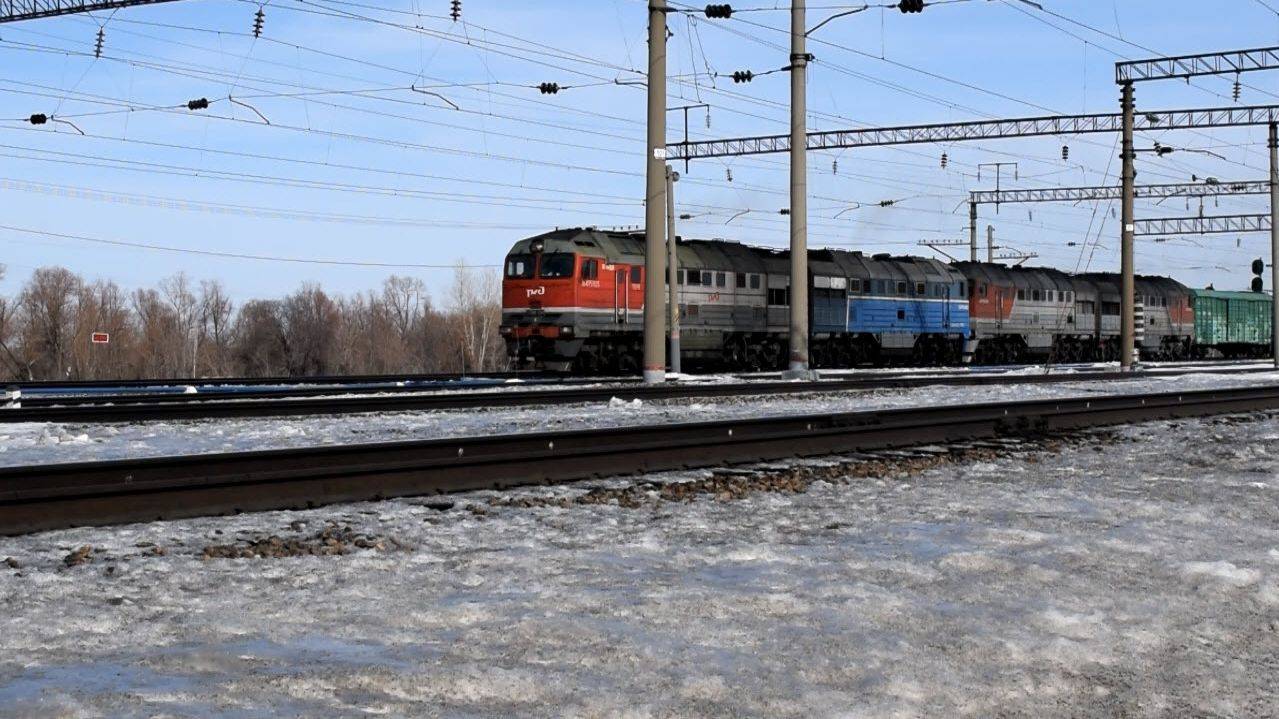 Тепловозы 2ТЭ116У-0284Б+0076А и 2ТЭ116У-0169. Котопёс и Ушка. Двойная тяга.
