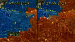 Карта боевых действий за Богатырь и Отрадное с март по май 2025 года