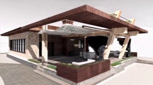 Навес из клееной балки с раздвижной маркизой в коттеджном посёлке Фридом.