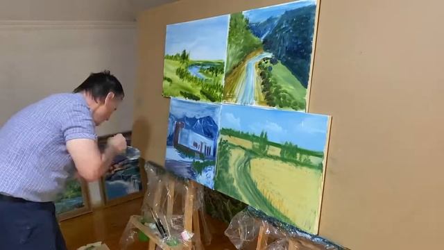 Master class (Yashurkaev method) simultaneous work on several canvases in oil on 4 canvases(1-э)