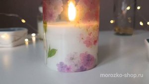 Свеча светодиодная восковая в стакане ВЕСЕННИЙ ПРОВАНС, розовые цветы, мерцающий огонек, MB-12015