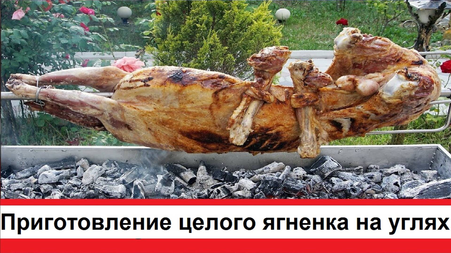 Приготовление целого ягненка на вертеле гриле на углях
