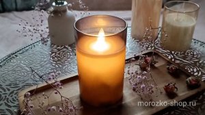 Восковая светодиодная свеча в стакане МЭРИЛ, имитация "живого" мерцающего пламени, MB-11195