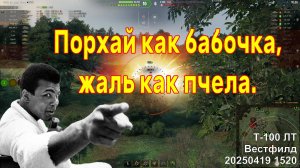 Порхай как бабочка, жаль как пчела. Т-100 ЛТ. Вестфилд. 20250419 1520.