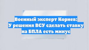 Военный эксперт Корнев: У решения ВСУ сделать ставку на БПЛА есть минус