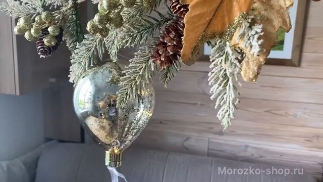 Светящаяся ёлочная игрушка ИЗЫСКАННЫЙ ВОЗДУШНЫЙ ШАРИК, золотой, 6 микро LED-огней, 15 см, PT-57160