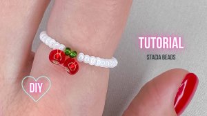 Простое Кольцо из бисера с Вишенками