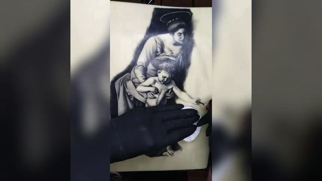 Бью тату на искусственной коже - копию картины Караваджо «мадонна с младенцем» смотреть онлайн