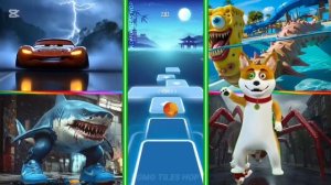 Акула-монстр Маккуин против Тралалело, Тралала против Губки Боба, крутящееся колесо-плитки прыгают