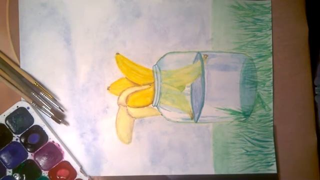 Рисунок акварелью. Бананы в банке смотреть онлайн