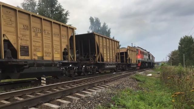 Тепловоз 2М62-0345 с грузовыми вагонами.