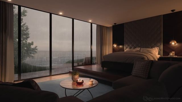 Sleep to Rain by the Ocean  Rainstorm Sounds with Crashing Waves