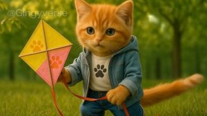 🪁 Tiny Cat Flies a Kite_ Chasing Joy on the Wind 🌬️💛