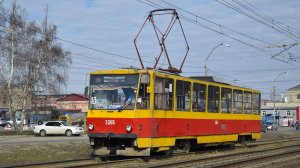 Трамвай Tatra T6B5SU-3265. Покатушки по Барнаулу (вид назад).