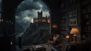 Дождливый вечер с видом на замок. Расслабляющий камин, шум дождя и уютная обстановка