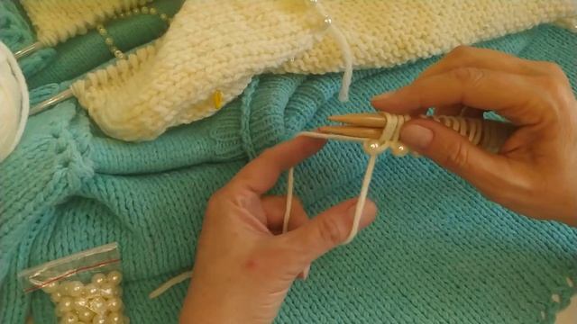Ажурный набор петель. Вязание с бусинами. Красивый Набор петель с бусинами. Вязание спицами.