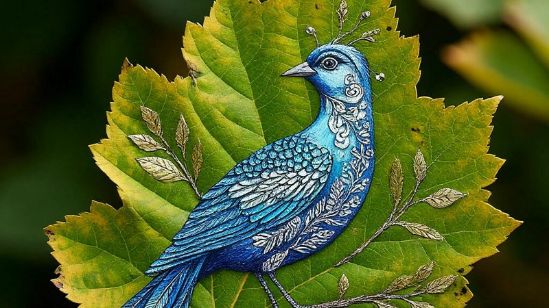 Загадочные рисунки на листе дерева.