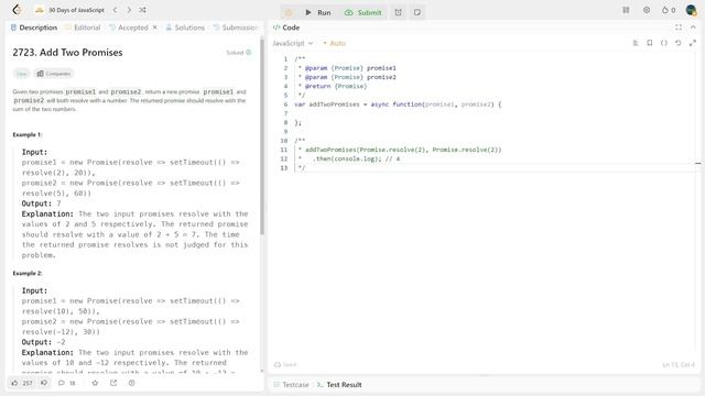 2723. Add Two Promises - Leetcode (Easy). 30 Days of JavaScript | День 12 | Сложение п