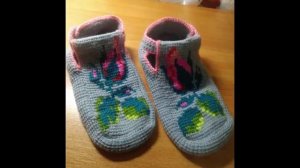 Тапочки следки тунисское вязание связала мама