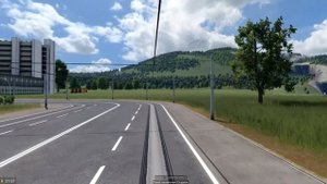 Вид из окна трамвая в Transport fever 2 по вымышленному городу
