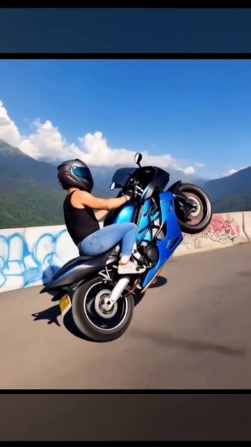 🔥девушка байкер едет на заднем колесе