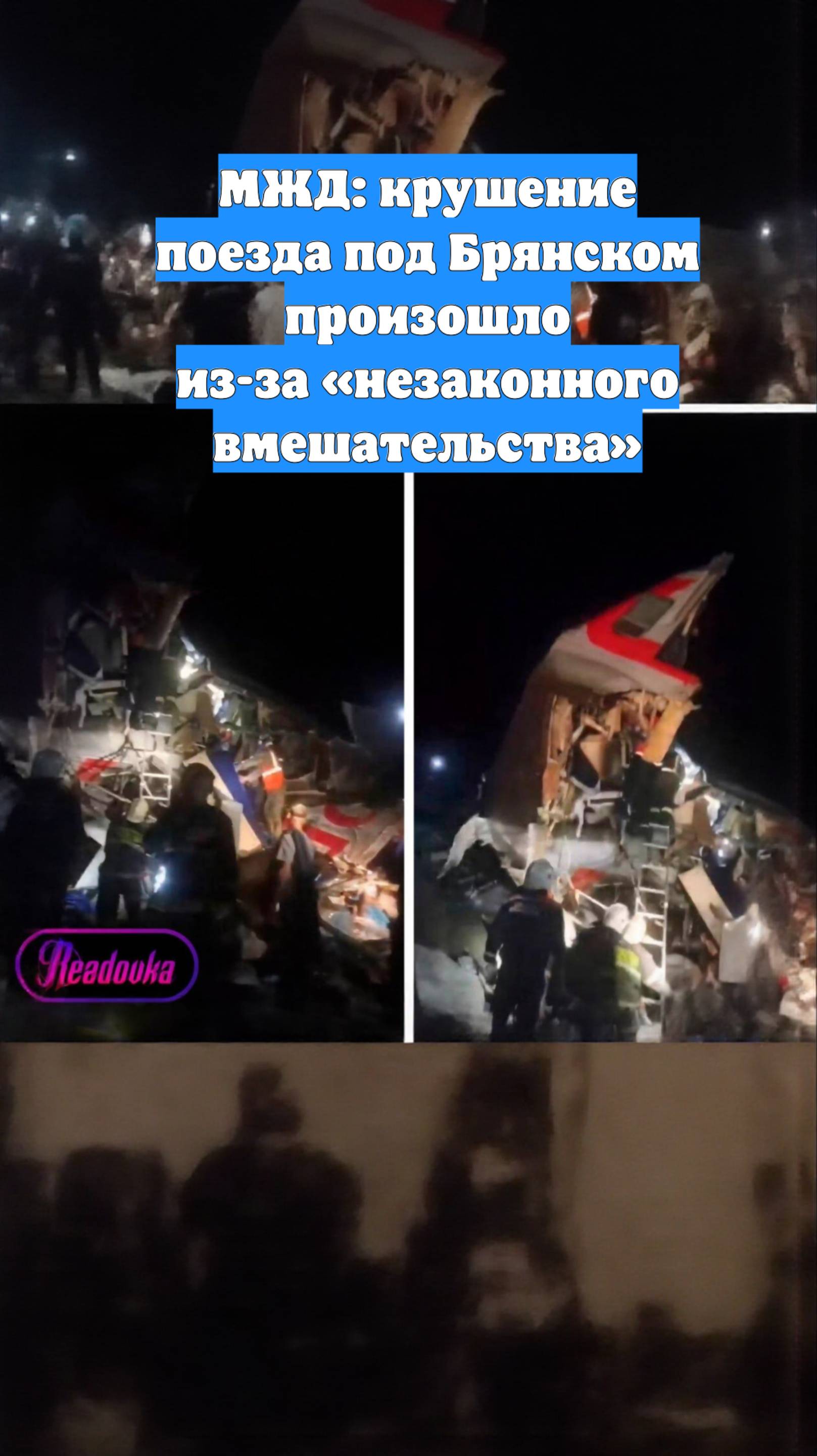 МЖД: крушение поезда под Брянском произошло из-за «незаконного вмешательства»