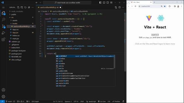 #9: React Hooks | Реaкт Хук useScrollbarWidth | React Hook useScrollbarWidth смотреть онлайн