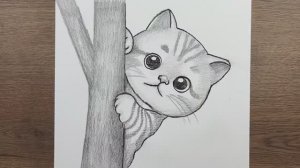 Как нарисовать миленькую кошку карандашом