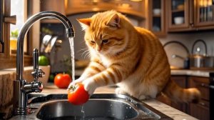 Кошка занимается сельским хозяйством и готовит еду.