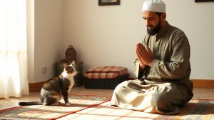 Кошка приходит во время молитвы