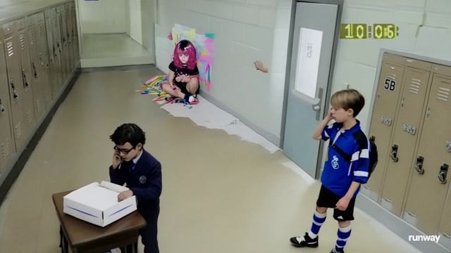 Gen-4 Turbo Surveillance Camera Footage Inside A School Hallway, Grainy And Low-resolution, Timestam