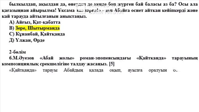 11 сынып Қазақ әдебиеті 3 тоқсан ТЖБ 1 нұсқа ЖМБ