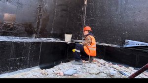 Гидроизоляция фундамента. Припайка рубероида.