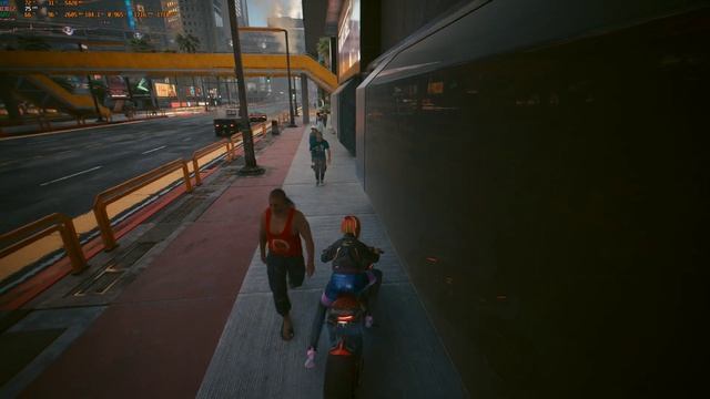 Cyberpunk 2077 - Отражение героя на мотоцикле от третьего лиц смотреть онлайн