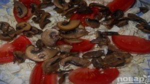 Cалат из куриного филе с шампиньонами