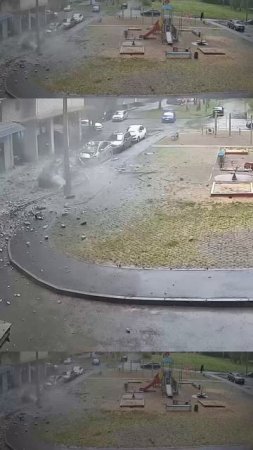 Опасный град из кирпичей! Люди не пострадали.