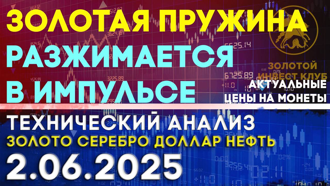 Золотая пружина разжимается в импульсе. Анализ рынка золота, серебра, нефти, доллара 02.06.2025 г