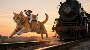 Мама-кошка спасает щенка с железнодорожных путей 🚂🐶 Ухаживает за ним и помогает найти дом |