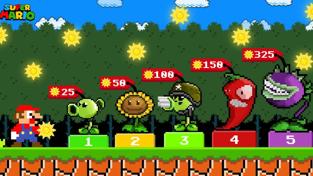 Super Mario Bros., но Марио может купить любое растение в игре Plants vs. Zombies