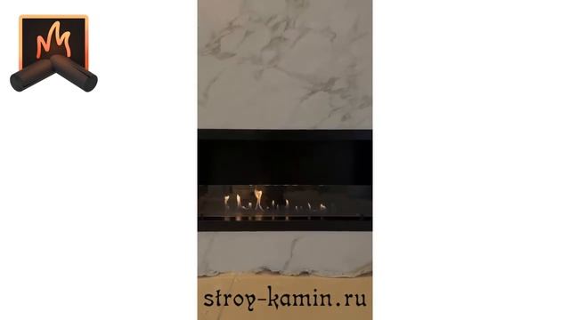 Биокамин оформленный в белый керамогранит под мрамор