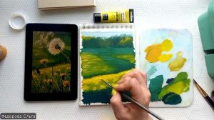 Гуашь. Одуванчики