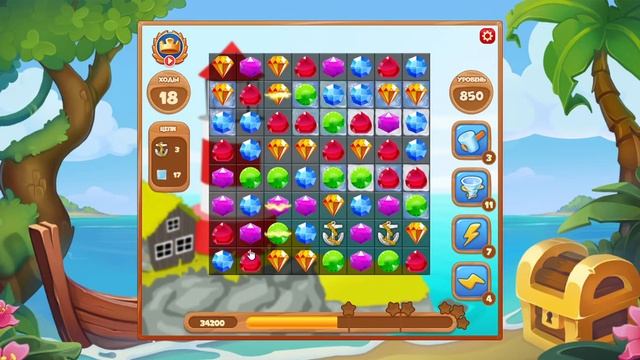 Как пройти уровень 850 игры Сокровища Пиратов смотреть онлайн