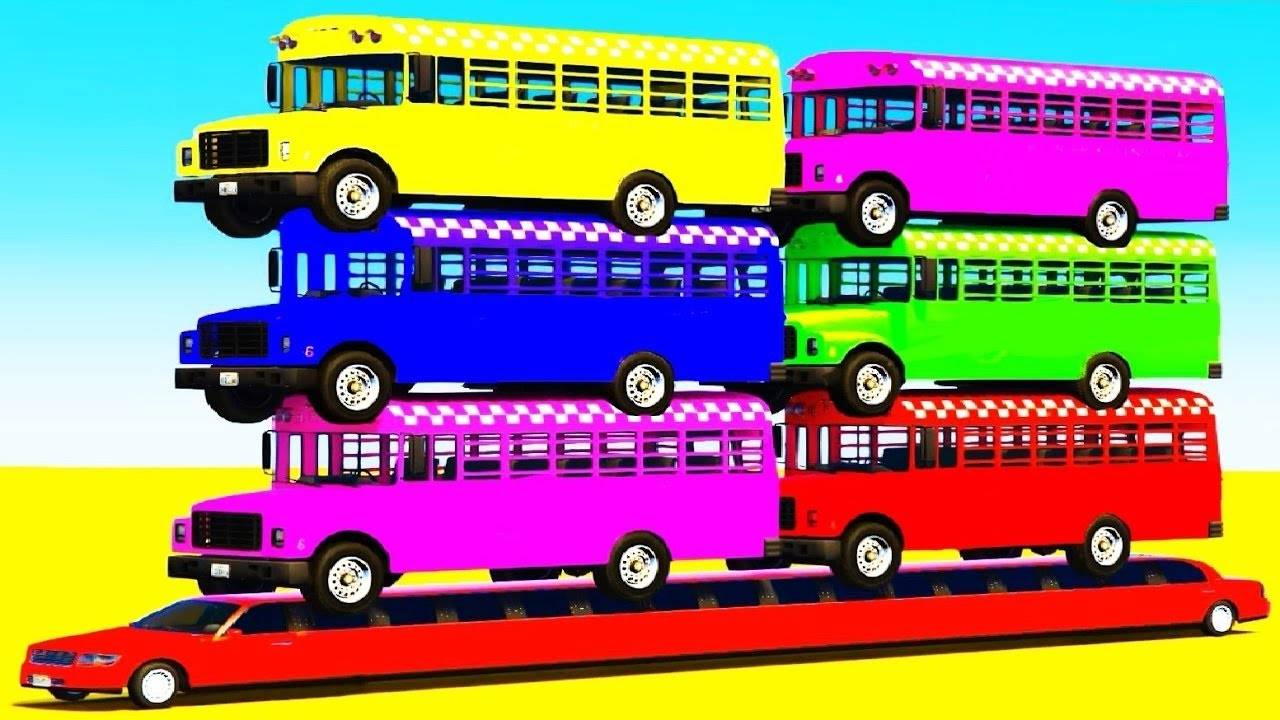 Красочные Школьные Автобусы для Детей Мультфильмы с Цветными Автобусоми и Длинноя Машина для Малышей