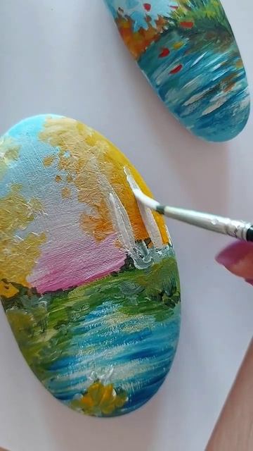 Осень 🍁🍁 рисование на камне #осеннийпейзаж #урокири? смотреть онлайн