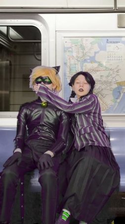 Wednesday Addams and Cat Noir vs  Ladybug Hawk Moth! #wednesday #ladybug