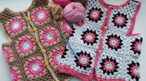 ДЕТСКАЯ ЖИЛЕТКА из КВАДРАТНЫХ МОТИВОВ.