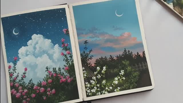 Теплый летний вечер за городом / Живопись гуашью для начинающих смотреть онлайн